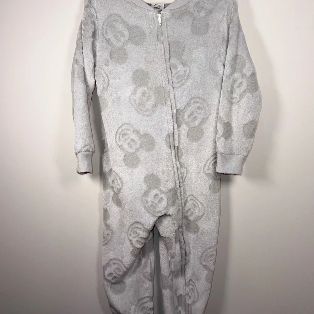 Disney Toddler Kids Gray Mickey Mouse Fleece One-Piece Footie Pajamas Size 4T